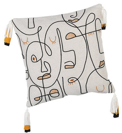 Abstract faces female empowerment cushion on white background