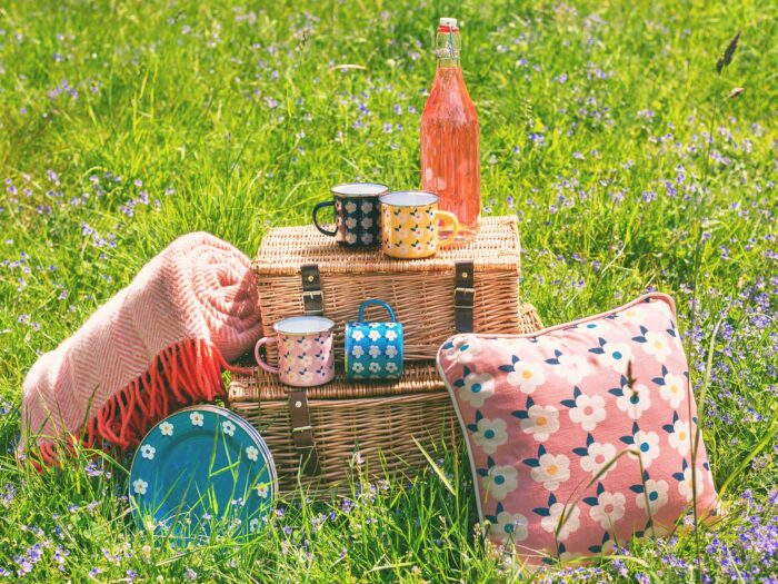 Colourful, patterned enamel makes a practical picnic update