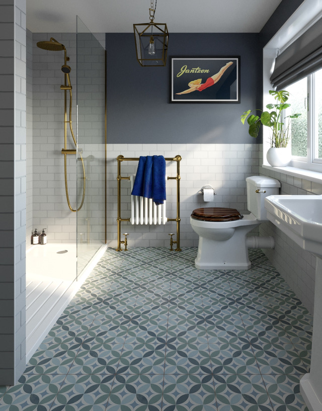 Sage green bathroom flooring