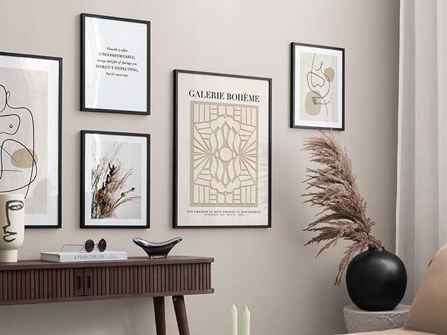 wall art gallery in taupe and beige