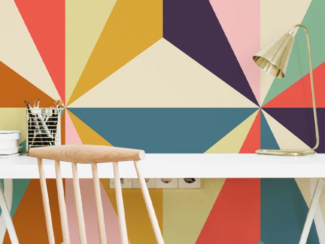 Colourful geometric wall mural by Wallsauce