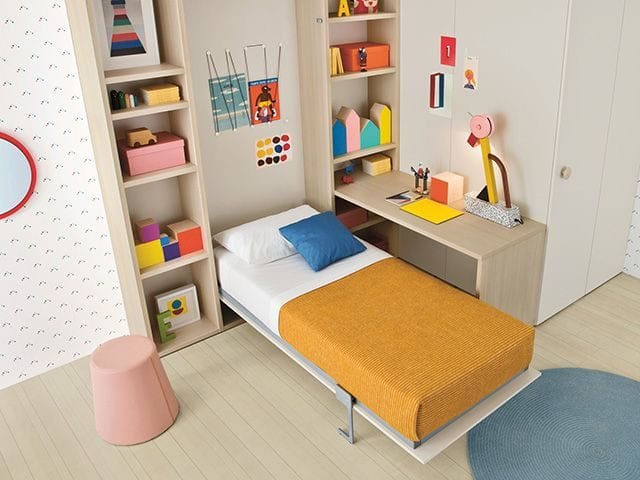 fold up bed in kids bedroom - home office - goodhomesmagazine.com