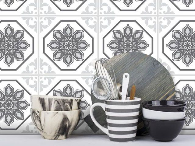 Grey mosaic stick on kitchen tiles -notonthehighstreet-living-room-goodhomesmagazine.com