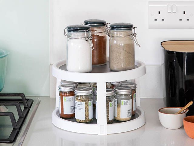 kitchen turning shelf - 4 instagram kitchen storage hacks - kitchen - goodhomesmagazine.com