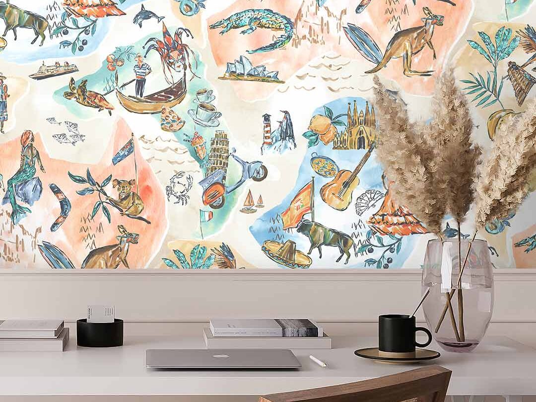 Lime Lace, Travel Map Wallpaper Earth Brand Mckenzie