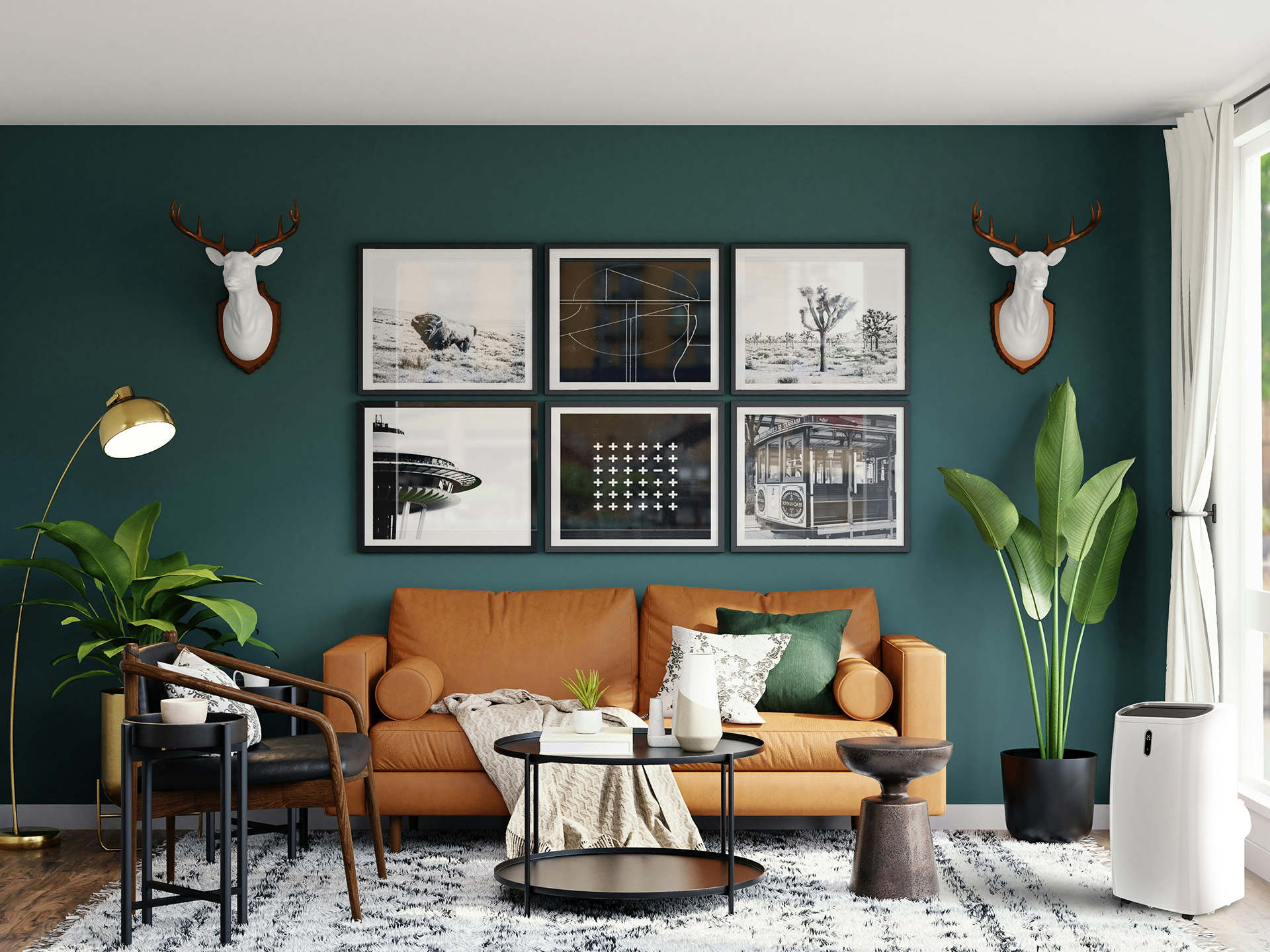 Poratble air-con in the corner of a lounge