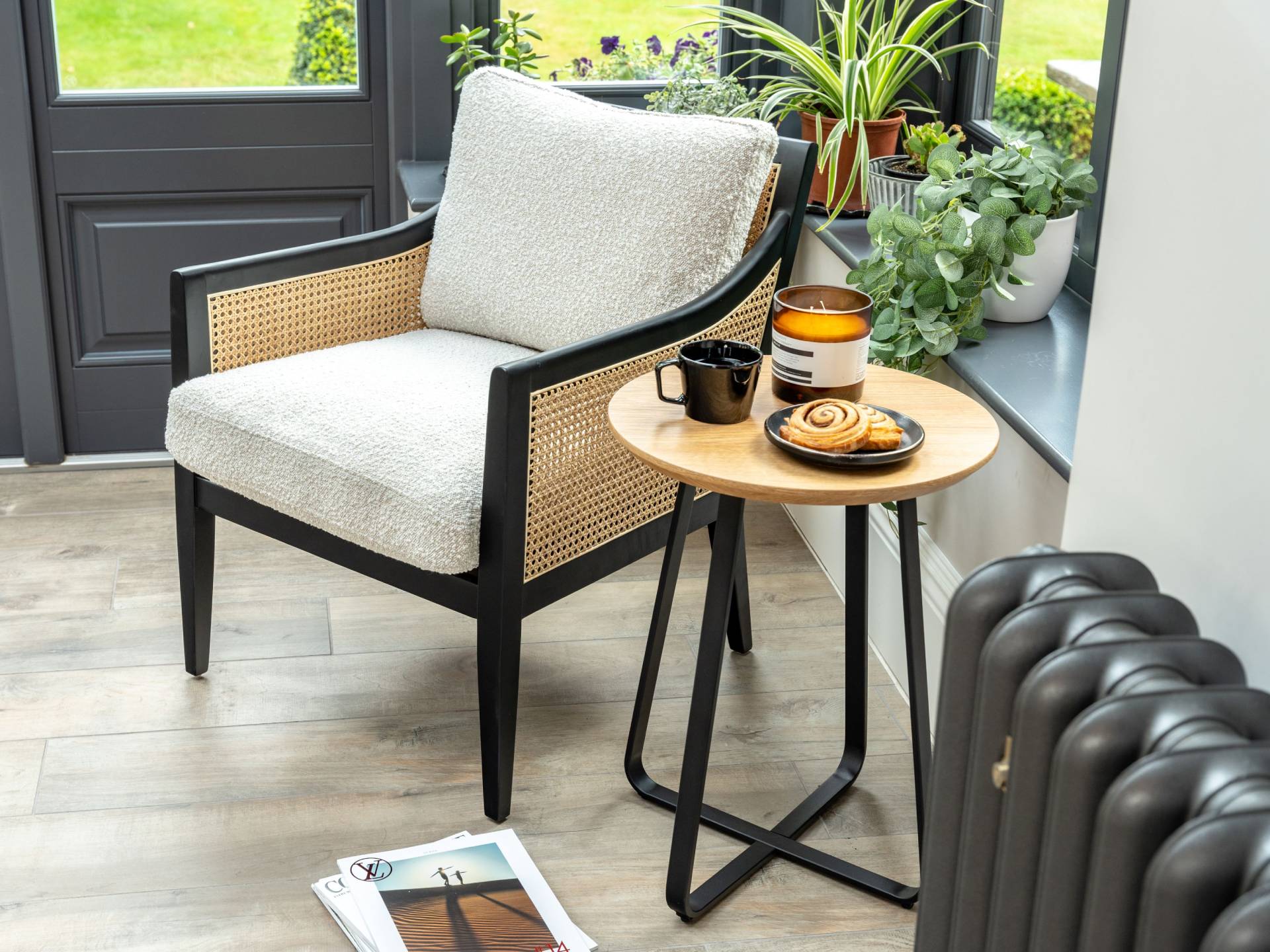 Tuscany Rattan Style Side Chair next to side table