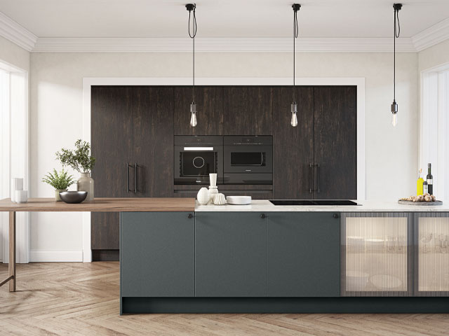 recycled kitchen cabinets in a modern muted palette