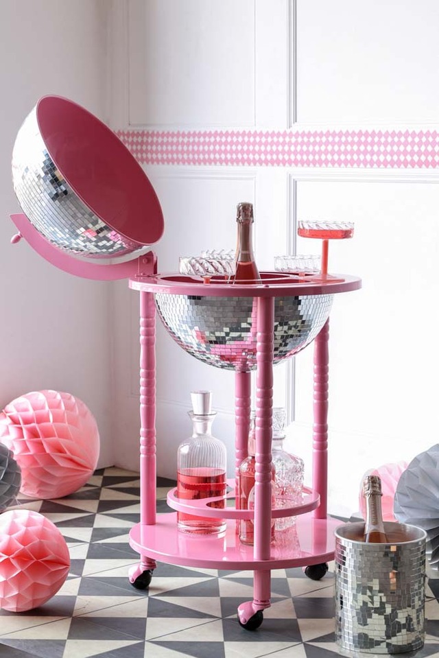 Disco inferno drinks trolley in pink