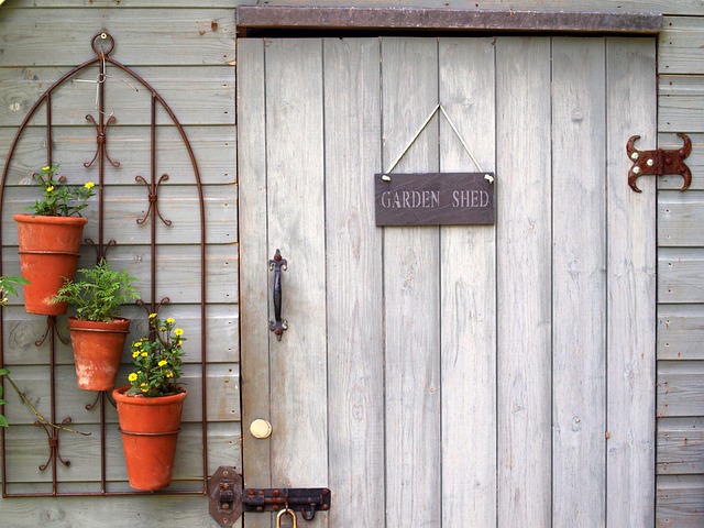 Garden shed door with tressle on front