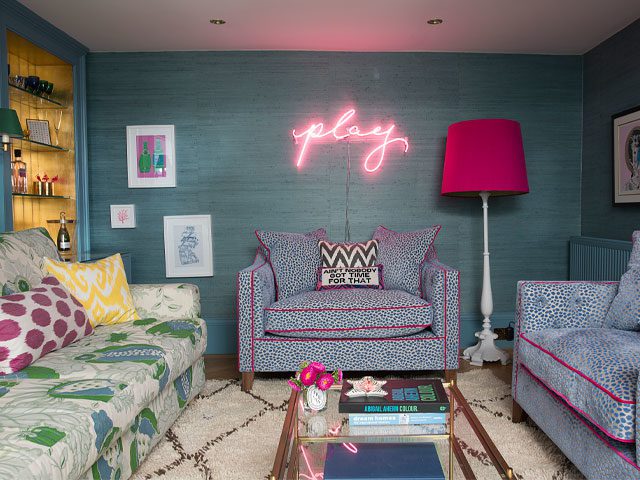 The Pink House basement den got the most colourful makeover
