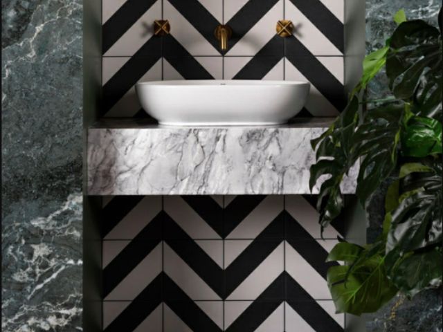 Chevron striped bathroom