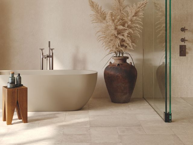 Stone tiles in spa bathroom