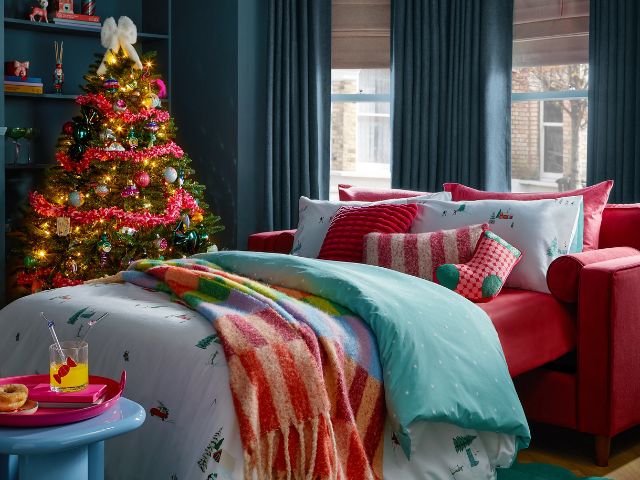 Bedroom decorated for Christmas